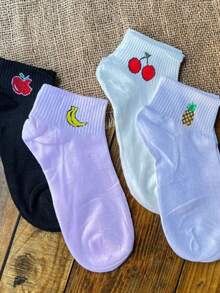 Kit 12 Pares Meia De Fruta Estampadas Cano Curto Soquete Algodão Moda Feminina - Multicolorido - Visão 1