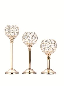 Set Of 3 Gold Crystal Bowl Candlestick Holders Metal Crystal Tealight Candelabras, Tall Crystal Votive Candlesticks Elegant Crystal Candle Stand For Dining Table Centerpiece Wedding Candle Decor,Room Decor,Gifts Birthday Graduation - Nhiều màu - Xem 18