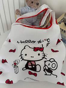 Sanrio Foldable Family Shopping Bag, cute cartoon designs (Hello Kitty, My Melody, Kuromi), reusable option, portable for daily shopping, stylish for teens, kawaii lovers, durable polyester fabric, tear-resistant matlean, ea to clean - 白色 - 查看 5
