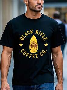 Rifle Coffee Company Men's Arrow Pattern T-Shirt - 100% Made In The USA Pure Cotton, Lightweight Comfortable Street Style Shirt, Loose Fit Casual Wear, Black Rifle Coffee Co. Design, Outdoor And Daily Wear Gun Pattern Top, Casual Clothing, Comfortable Fit - 黑色 - 查看 1