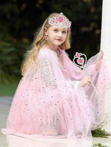 Children's Dress Up Role Play Toys, Princess Cloak, Magic Wand, Crown, Necklace, Earrings Set (Accessory Style Random), Birthday Gift, Halloween Gift, Christmas Gift - Multicolor - View 2