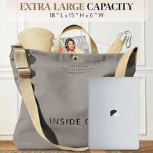 Bolsos de lona para mujer, Tote Bag mujer,Bolsa Crossbody de Gran Estilo Vintage Capacidad,con múltiples compartimentos,Hombro único Ajustable,para Diario Oficina,Viajes,Compras,Escuela - Gris - Ver 3