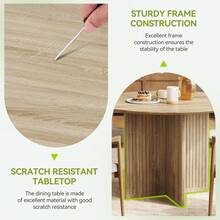 LITTLE TREE 39" Round Dining Table For 4, Farmhouse Kitchen Table With Sturdy Fluted Wooden Base, Modern Small Circle Dinner Table For Dining Room, Living Room - 淺棕色 - 查看 5