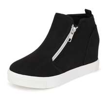 Girls' Black Suede High-Top Wedge Platform Sneakers - Minimalist Solid Color, Outdoor-Ready Comfort For Little Kids - màu đen - Xem 1