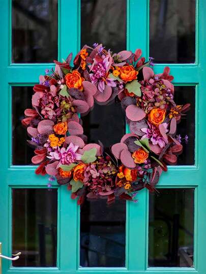 1pc 21.65inch Luxury Christmas Wreath With Bow, Christmas Ornament With Christmas Balls And Pine Needles Design, For Home Decor, Outdoor Decor, Farmhouse Wreath, Holiday Party Prop