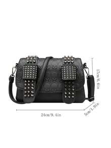 (Halloween) New Fashion Solid Color Multi-Compartment Shoulder Bag, Versatile High-End Skull Embossed Design, Unique Rivet Decor Detachable Adjustable Magnetic Flap Crossbody Bag, Suitable For Outing, Dating, Shopping, Commuting/Work, Office Daily Matching, Gift Giving.