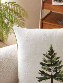 1pc Pine Tree & Snowflake Embroidered Throw Pillow Cover, Home Decor Suitable For Living Room, Bedroom, Sofa, Party, Car And Various Environments, Autumn/Winter - Multicolor - View 7