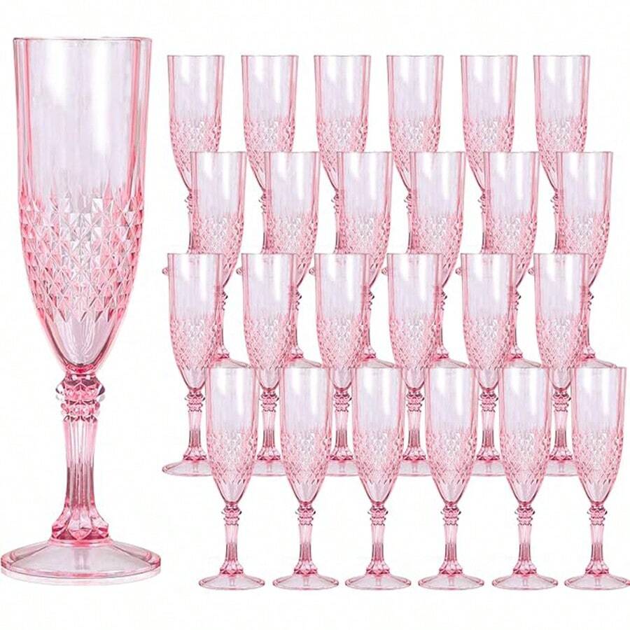 Copas de champán de plástico, copas de vino de plástico azul, copas de champán reutilizables para bodas, despedidas de soltero, brindis y eventos. - Rosa - Ver 1