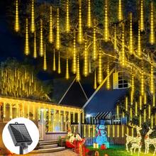 Solar Christmas Meteor Shower Lights, 8-Tube (30/45CM) White LED Solar Christmas String Lights (Outdoor Waterproof), For Tree/Patio/Garden/Wedding/Party Decor Home Decor Christmas Decorations Room Decor Winter
