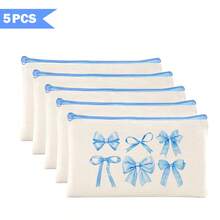 1/5/10/20pcs Cute Bow Pattern Canvas Zipper Bags Set, Y2K Style Bow Decor Jewelry Organizer Bags, Travel Cosmetic Bag, Pencil Case, Party Gift Bag Set, Toiletry Bag, Multipurpose Organizer Pouch Autumn University Essentials Travel Essentials For Holiday Vacation Travel Bag For Women Makeup Bag Makeup Organizer Make Up Bag - Beige - View 17