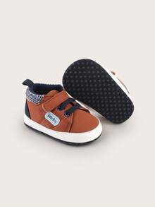 Spring/Autumn 0-1 Year Old Unisex Infant 6-9-12 Months Infant Soft Sole Anti-Slip Walking Shoes Sports Shoes Color Block White - Brown - View 2