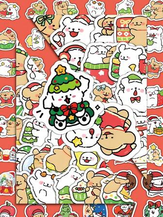 100张圣诞主题小狗贴纸、PVC贴花、手机壳、笔记本电脑、水瓶、不规则形状自粘一次性节日装饰品、圣诞节和新年礼物