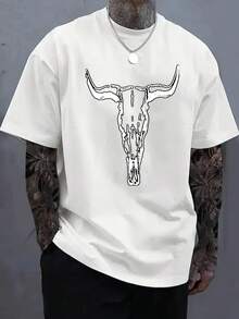 Customizable Bull Skull Design On Black Shirt Comfortable Festival Gifts
