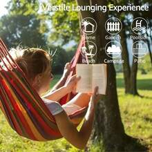 1-Pack Vibrant Colorful Cloth Hammocks With Anti-Rollover Design, Tree-Friendly Straps & Portable Storage Bag - Durable Non- Fabric For Outdoor, Indoor, Camping Use, Hammock For Camping, Indoor Hanging, Striped Pattern, Sturdy Rope Included