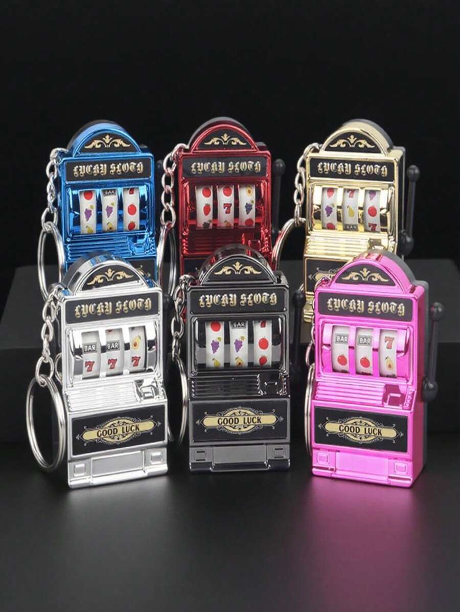 Mini Slot Machine Keychain, Mini Casino Lucky Charm Keychain, Pocket Stress Relief Toy Accessory