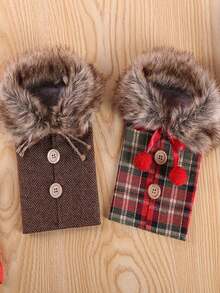 1 pieza Decoraciones navideñas, Funda para botella de vino Feliz Navidad, Funda de botella de vino de tela de lino, Bolsa para botella de vino con cuello de piel, Diseño de disfraz con tema navideño para botella de champán, Decoración de fiesta con tema navideño, Regalos de Navidad, Adecuado para decoración del hogar, decoración de restaurantes, decoración de fiestas, decoración de estilo rústico, Regalos de Año Nuevo 2026