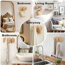 Modern Natural Wood Wall Mounted Coat Rack,  5 Hooks, Scandinavian Style Storage Organizer, Linear Design, Can Be Installed Without Drilling Holes - Ginger - View 6