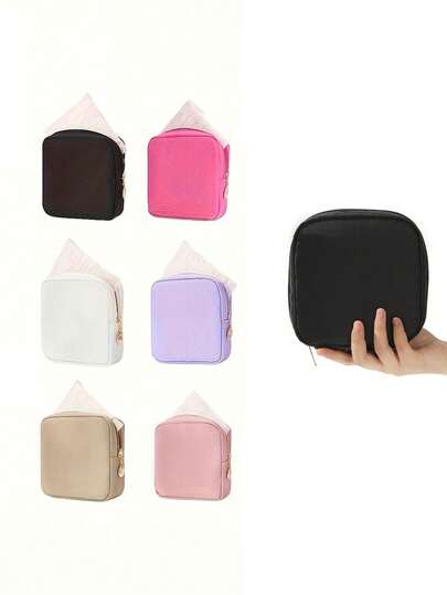 多色卫生巾收纳袋，粉色卫生巾收纳袋，便携式收纳袋，大容量简约风格，可收纳卫生巾、护垫和卫生棉条，女生必备，外出必备，条纹化妆包，旅行学习用品，旅行必备化妆包，度假必备化妆包