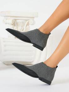 Women's Fashion Classic Short Boots, Elastic Boots, Boots, Chelsea Boots, Flat Short Boots, Christmas Party Shoes - Grey - View 5