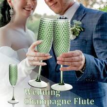 Green Plastic Champagne Flutes Diamond Crystal Glasses Vintage Goblet Unbreakable Wedding Toasting Cups Wine Drinking Glasses For Bridal Shower - màu xanh lá - Xem 7