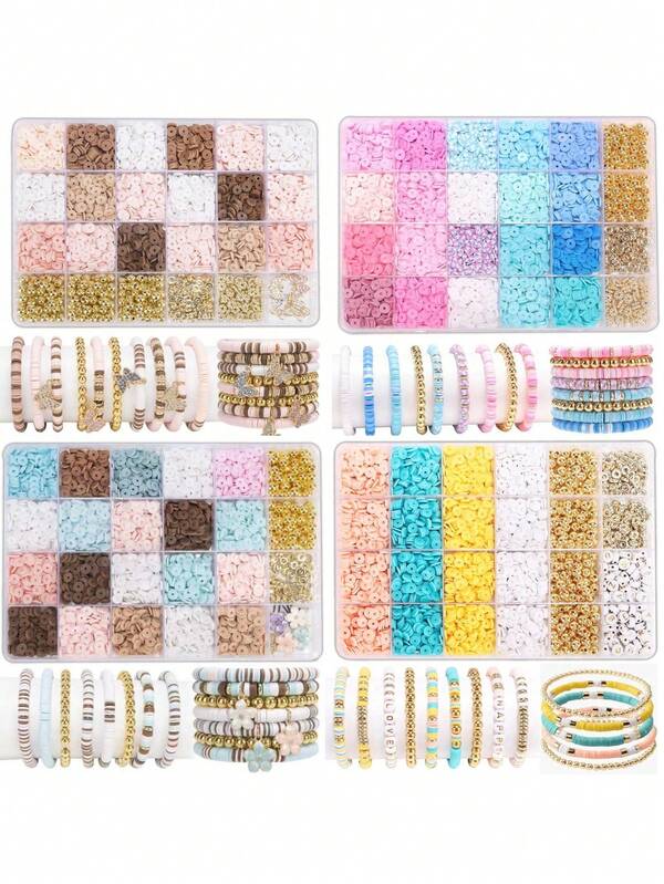 1 caja de 24 colores Kit de fabricación de pulseras con cuentas de arcilla, cuentas planas de estilo preppy, kit de cuentas de arcilla polimérica para hacer pulseras de la , manualidades DIY