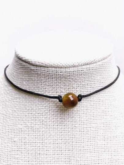 Halsband med naturlig tigerögasten, svart knutet halsband, halsband med en enda pärla, ädelstenshalsband, tredje ögat, helande, energi, upplyftande