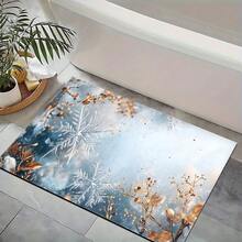 1 pieza Alfombra de gel de sílice con estampado de copos de nieve navideños, alfombra rectangular para sala de estar, dormitorio, pasillo, baño, lavandería - Poliéster, apta para decoración interior y exterior del hogar, se puede usar como regalo y decoración navideña