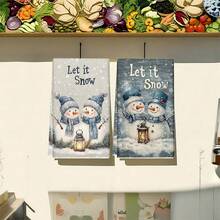 1 set/2 piezas/100 piezas Paños de cocina y paños de platos con diseño de muñecos de nieve con linternas y ramas de pino, adecuados para decoración de interiores en restaurantes, cocinas y baños, decoración de fiestas, regalos festivos, como regalo
