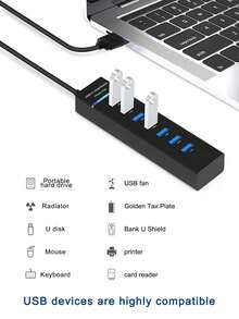 7 端口 USB 3.0 集线器扩展坞，通用鼠标键盘分配器