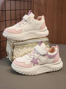 1双可爱星星爱心装饰儿童休闲厚底运动鞋，适合日常穿着、上学、运动，四季皆宜