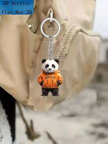 1 süßer Panda auf orangefarbenem Hoodie - 2D flacher Vinyl-Hängeaccessoire - perfekt für Autos, Rucksäcke, Schlüsselanhänger | Lustige Heimdekoration, ideales Geschenk, Schlüsselanhänger-Accessoire | fröhliches Design, kommt mit Kette [Das Produkt muss manuell installiert werden.] Taschenzubehör Schlüsselbänder mit ID-Halter Autozubehör Taschenanhänger Weihnachtsauto Lehrer Freundin Schwester Geschenkideen