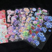 20sheets Flowers Stickers Book PET Material Hand Account Stickers Embelishment Transparent Stickers Junk Journal Craft Stickers Holiday Decorations Christmas Halloween Valentine's Day - Multicolor - View 13