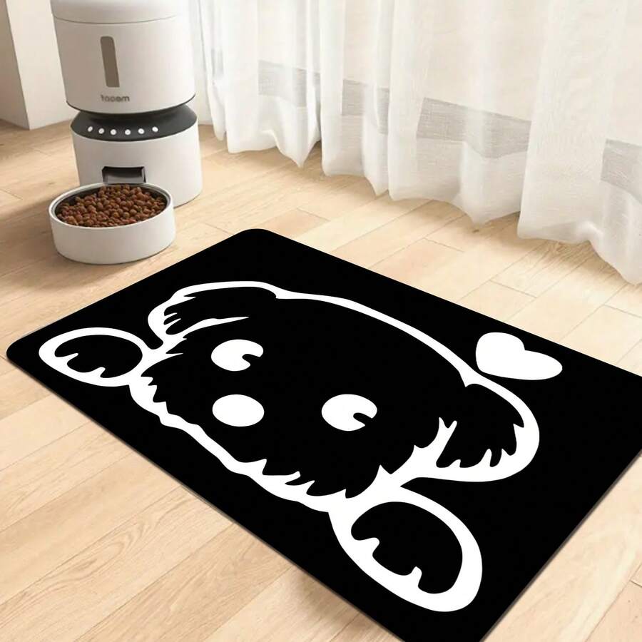 1pc Cartoon Dog Print Pet Feeding Mat - Non-Slip, Quick-Dry Dog And Cat Bowl Mat, Reusable Diatomite Pet Pad, Easy To Clean Drinking Area
