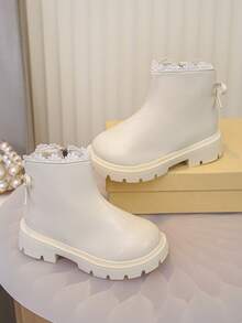 1 Pair Children's Lace Trim Cute Bow Casual Comfortable Outdoor Boots - Beige - View 4