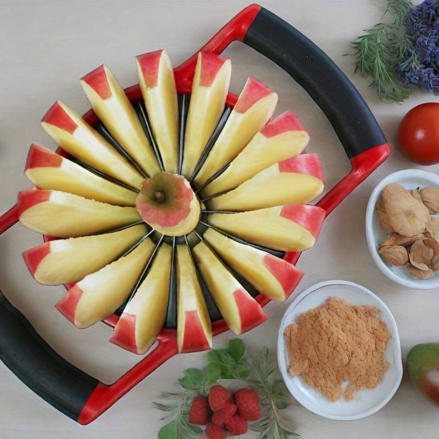 16 Slices Apple Slicer And Corer - Stainless Steel Fruit Divider Tool For Apples, Pears, And Potatoes, Convenient And Fast Manual Kitchen Utensil, Dishwasher , Perfect Gift For Home Cooking Enthusiasts - Đỏ và đen - Xem 1