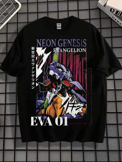 Camiseta estilo-hop para hombre con gráfico de Eva ngel ion Unit-01, diseño único, 180 g% algodón, corte holgado, manga corta, top.