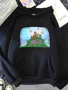 Men'S Little Prince & Fox Hoodie - Hooded Sweatshirt With Drawstring Hood, Loose Fit Pullover For Fall/Winter, Literary Classic Apparel For Book Lovers & Existentialist Philosophy Fans, Book Lover Gifts, Winter Clothing, Whimsical Design, Durable Fabric, Casual Wear, Cartoon Print, Quality Stitching, Unisex Sweatshirt, Men And Women,Fall Hoodies,Men's Fall Clothes,Street Wear,Halloween,Mens Hoodies,Y2k Clothes,Jesus Hoodie,Thanksgiving Day,Nightmare Before Christmas,Christmas - 黑色 - 查看 1