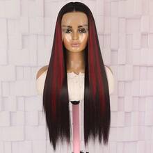 28 Inch Long Black Wine Red Pinao Color Lace Front Wig Ombre Color Fancy Wigs Long Silky Straight Lace Front Wig Glueless Heat Resistant Fiber Hair Replacement Wig For Women Cosplay Halloween Party & Daily Use - 間色 - 查看 5