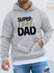 Sudadera con capucha de manga larga y cuello redondo con estampado de papá súper genial para hombres, patrón de sudadera suelta y casual para otoño e invierno, ropa de hombre como regalos - Gris Claro - Ver 1
