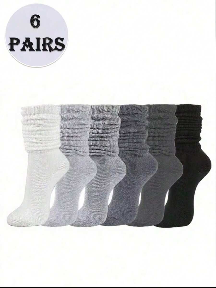 6 Pairs Women's Assorted Color Slouch Crew Socks, Slouchy Socks, Fashionable & Versatile For Daily Wear, Soft & Comfortable, Moisture-Wicking, Back To School, Fall