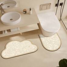 1/3件套浴室防滑吸水垫，云朵花卉图案硅胶浴室垫套装，U型马桶垫和底座垫，2.5毫米厚，浴室厨房装饰圣诞装饰厨房地毯