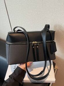 1 件 BEIKAMU 纯色拉链方形包，多功能适用于上班通勤、购物、女士单肩包斜挎包 - 黑色 - 查看 6