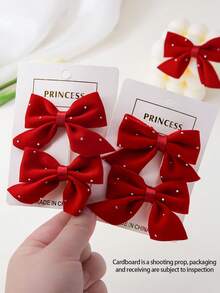 5 Stücke/Set Mädchen Kinder Stoff Schleifen Haarspangen, Haarklammern mit Strass, elegante Haaraccessoires für den täglichen Gebrauch, Weihnachten, Valentinstag