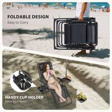 OLIXIS Zero Gravity Chair, Reclining Camping Lounge Chair For Indoor, Reclining Patio Chairs With Cup Holder Trays And Removable Cushion, Folding Recliner For Outdoor, Black - 黑色 - 查看 8