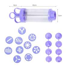 Molde tubular con forma de flor para galletas, 10 decoraciones con estampados florales, boquilla para pastel con recipiente transparente, ideal para hacer galletas (morado)