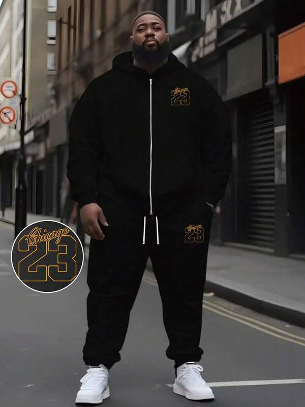 Set de 2 piese pentru bărbați, mărime mare, cu imprimeu de 23 de numere și litere, hanorac și pantaloni de trening, haine de toamnă și iarnă