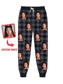 Customized Men Casual Sweatpants With Personalized Face Design - Classic Plaid Pattern, Multiple Color Options, Custom Design, Comfortable & Fashionable Loose Fit Joggers, Suitable For Casual Daily Wear, Weekend Outings, Hangouts With Friends, Traveling, And Perfect Gift Choice For Halloween, Christmas, Autumn/Winter Men Clothing, Fall