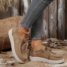 Retro Suede Thick Sole Lace-Up Women's Casual Shoes, Lightweight Shock-Absorbing Fashionable For Daily Wear - Màu Khaki - Xem 11
