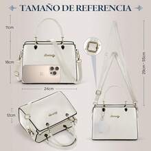 NUBILY Bolsas de Mujer Moda Bolsa de Mano Impermeable PU Bolsa Tote con Pompón Bolso Crossbody Hombro para Casual Viajes Citas Compras - Beis - Ver 3