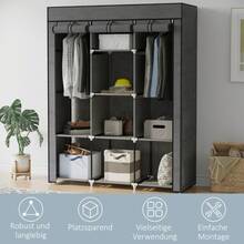 HOMCOM Fabric Wardrobe, Wardrobe With Clothes Rails, 8 Tiers, Folding Wardrobe, Foldable Wardrobe For Bedroom, Hallway, Fleece Fabric, Dark Grey, 125 X 43 X 162.5